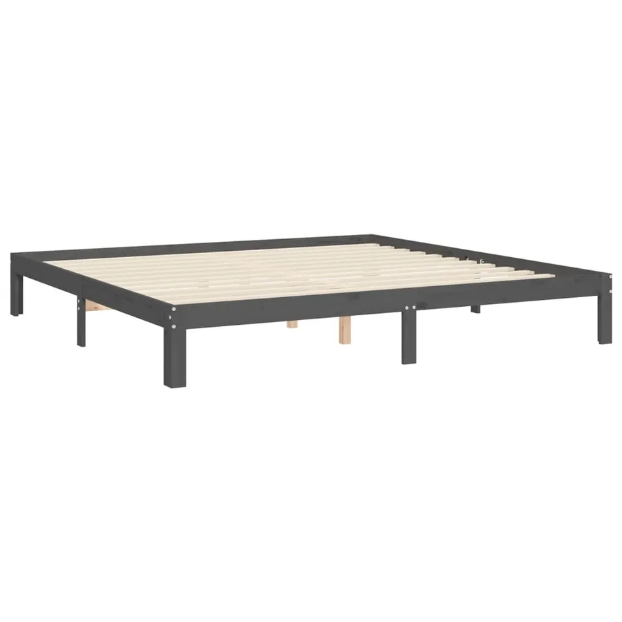 Cadre de lit sans matelas gris 200x200 cm bois massif de pin - 9