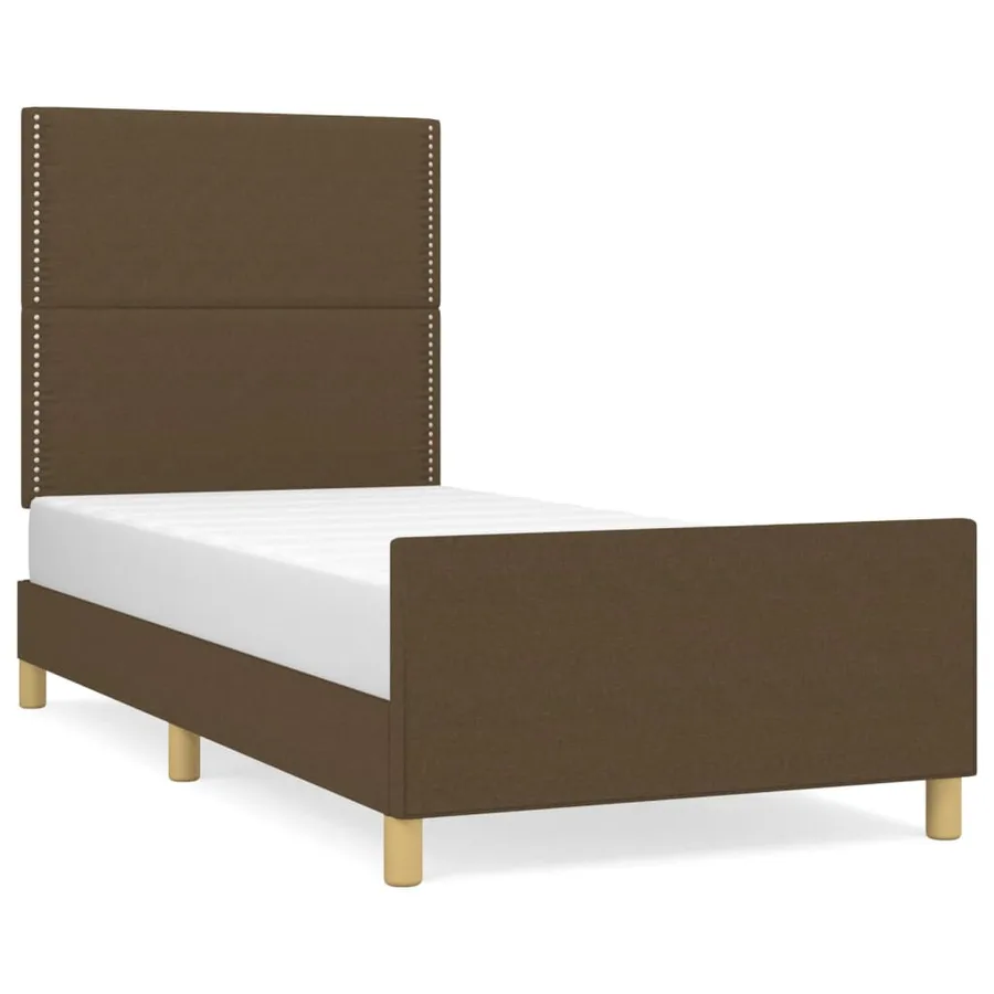 Cadre de lit sans matelas marron foncé 90x200 cm tissu - 2
