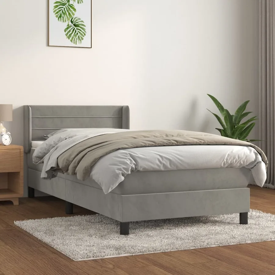 Sommier à lattes de lit et matelas Gris clair 100x200cm Velours