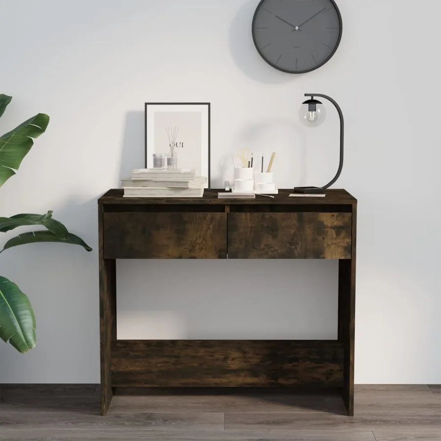 Table console chêne fumé 89x41x76,5 cm bois d'ingénierie - 3