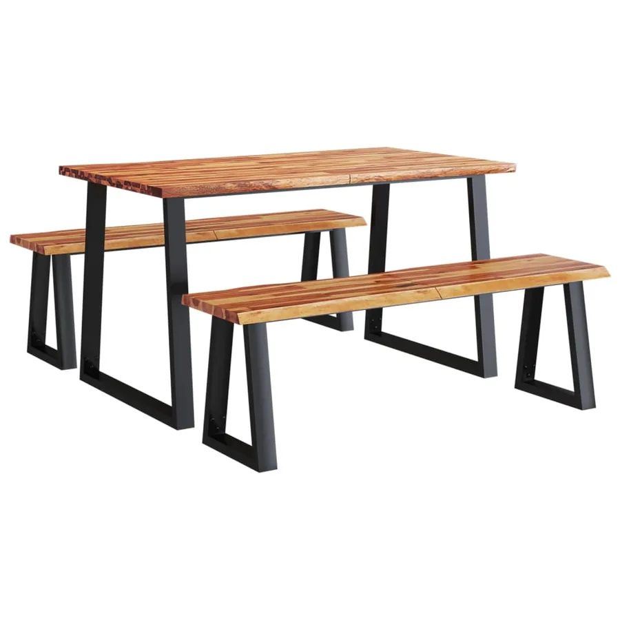 Ensemble à manger 3 pcs avec bord vivant bois massif d'acacia - 2