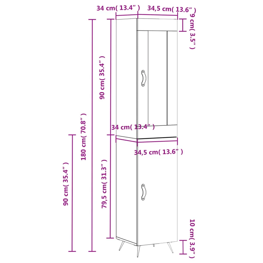 Buffet haut Chêne sonoma 34,5x34x180 cm Bois d'ingénierie - 13
