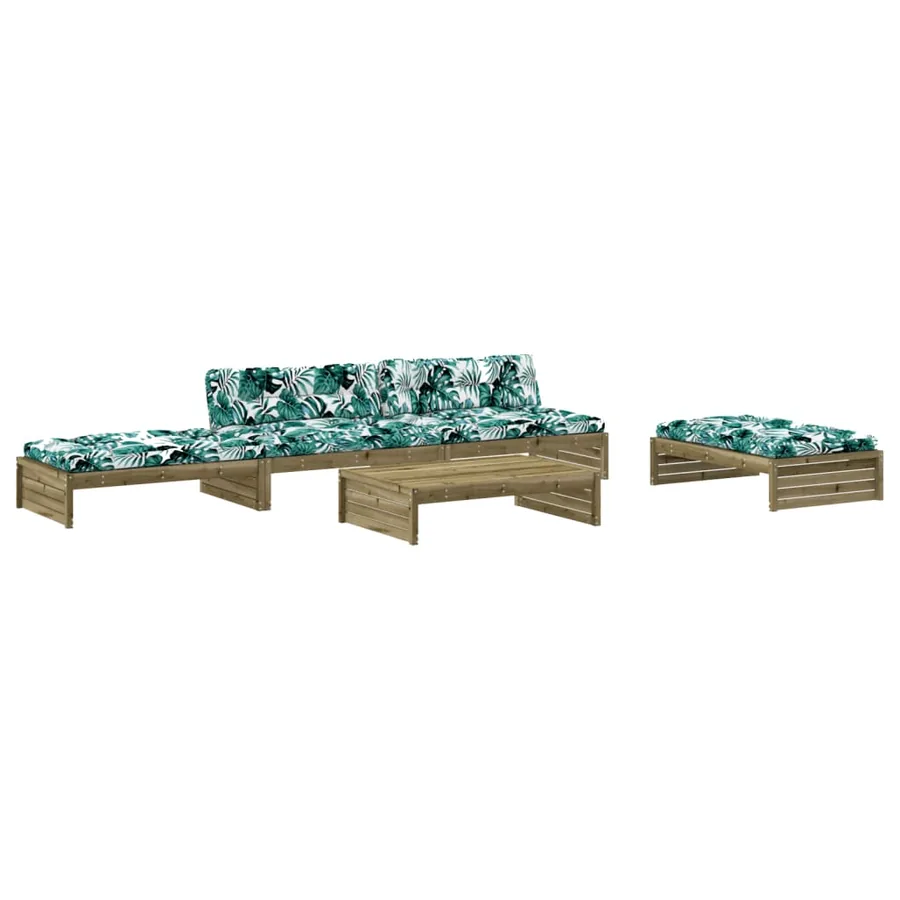 Salon de jardin 5 pcs avec coussins bois de pin imprégné - 2