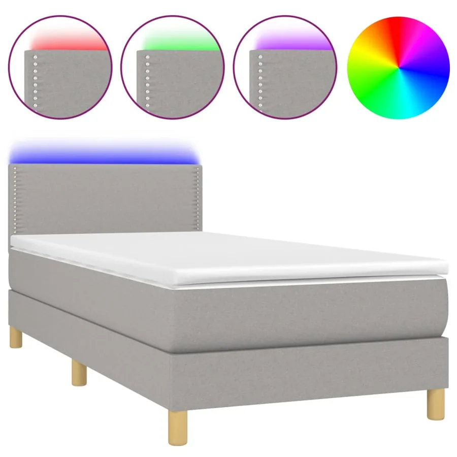 Sommier à lattes de lit matelas LED Gris clair 100x200 cm Tissu - 2