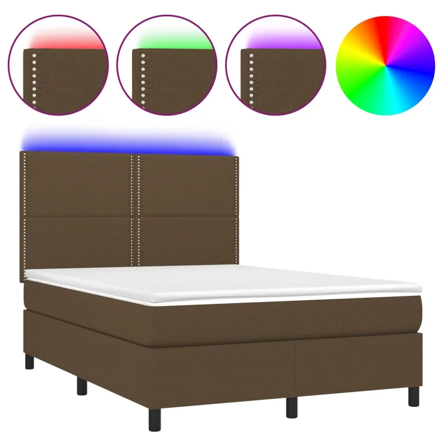 Sommier à lattes de lit matelas et LED Marron foncé 140x190 cm - 2