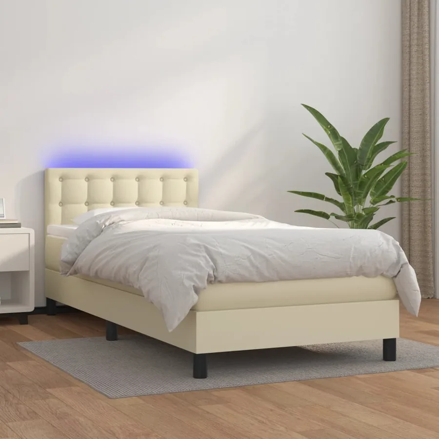 Sommier à lattes de lit avec matelas et LED Crème 80x200 cm