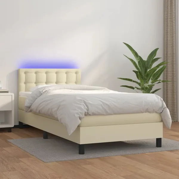 Sommier à lattes de lit avec matelas et LED Crème 80x200 cm
