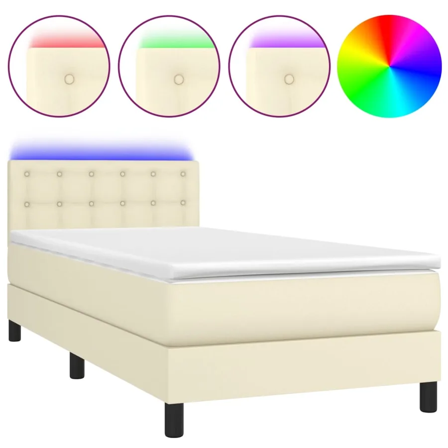 Sommier à lattes de lit avec matelas et LED Crème 80x200 cm - 2