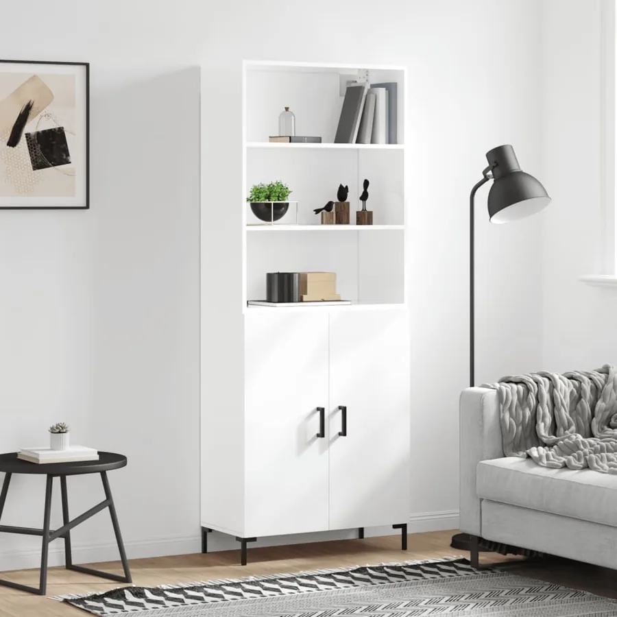 Buffet haut Blanc brillant 69,5x34x180 cm Bois d'ingénierie