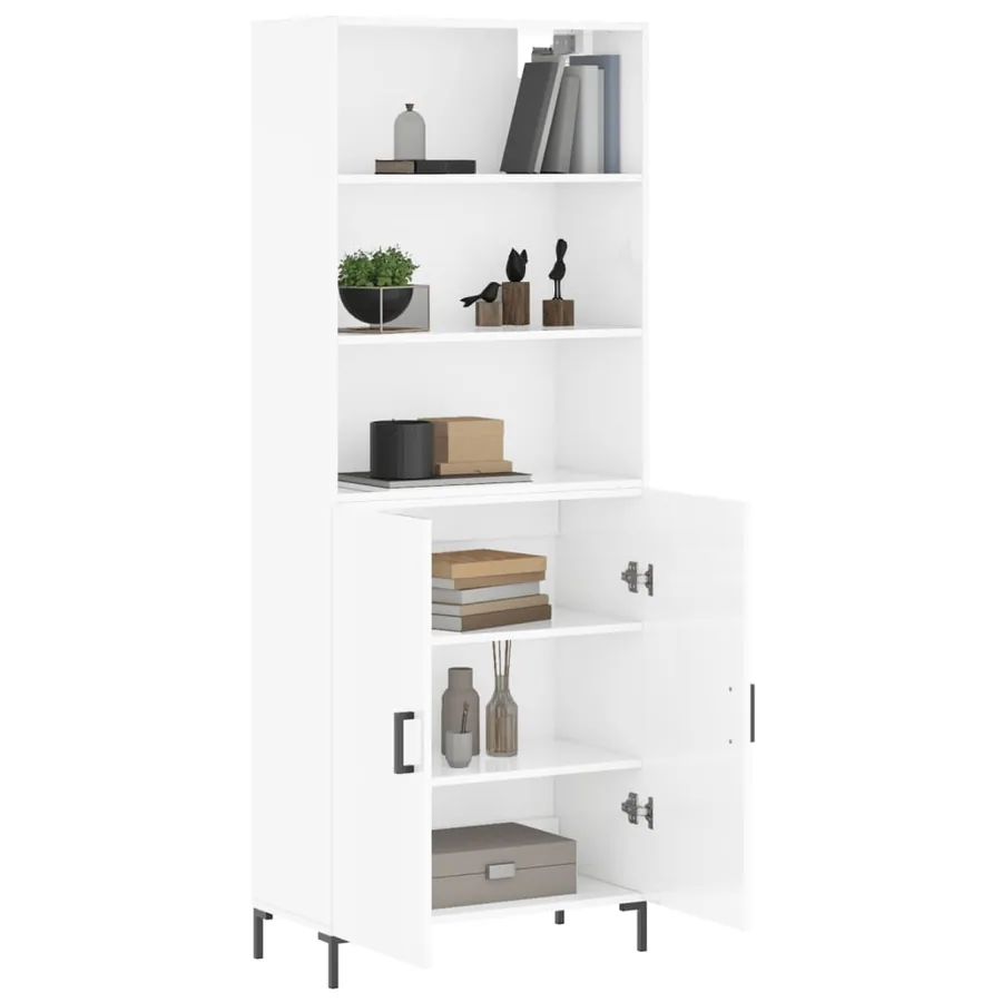 Buffet haut Blanc brillant 69,5x34x180 cm Bois d'ingénierie - 3