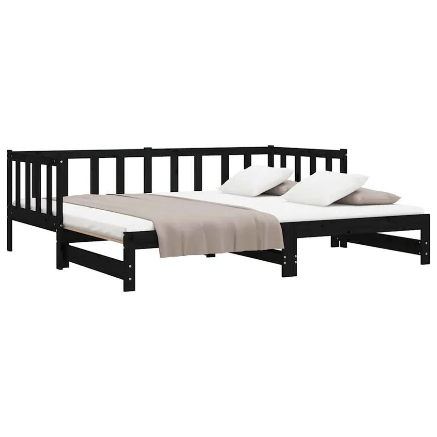 Lit coulissant sans matelas noir 2x(90x190) cm - 10