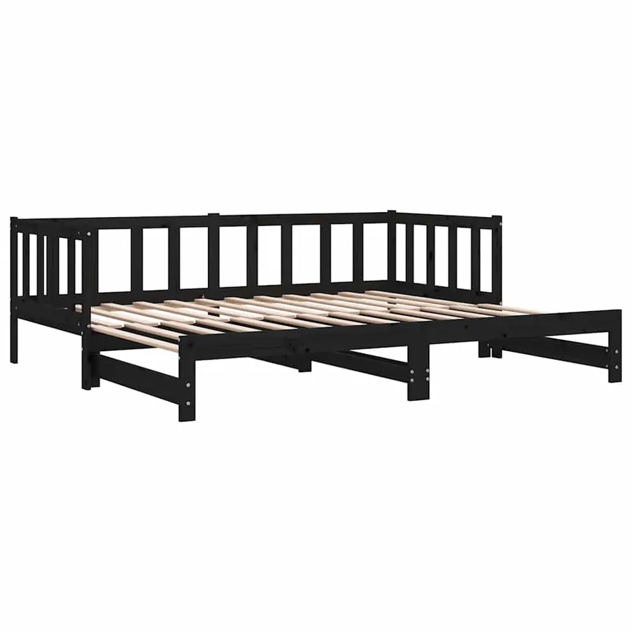 Lit coulissant sans matelas noir 2x(90x190) cm - 11