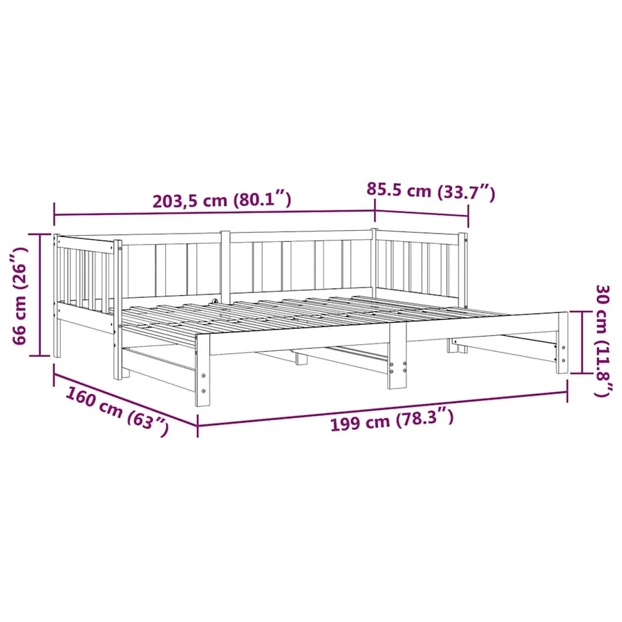 Lit coulissant sans matelas noir 2x(90x190) cm - 15