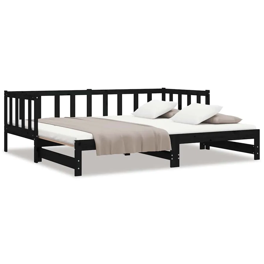 Lit coulissant sans matelas noir 2x(90x190) cm - 2