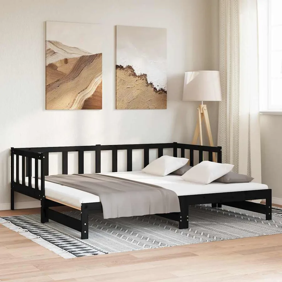 Lit coulissant sans matelas noir 2x(90x190) cm - 4