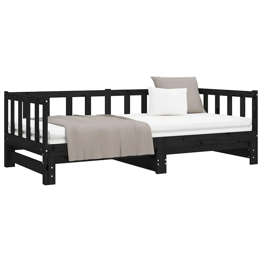 Lit coulissant sans matelas noir 2x(90x190) cm - 5