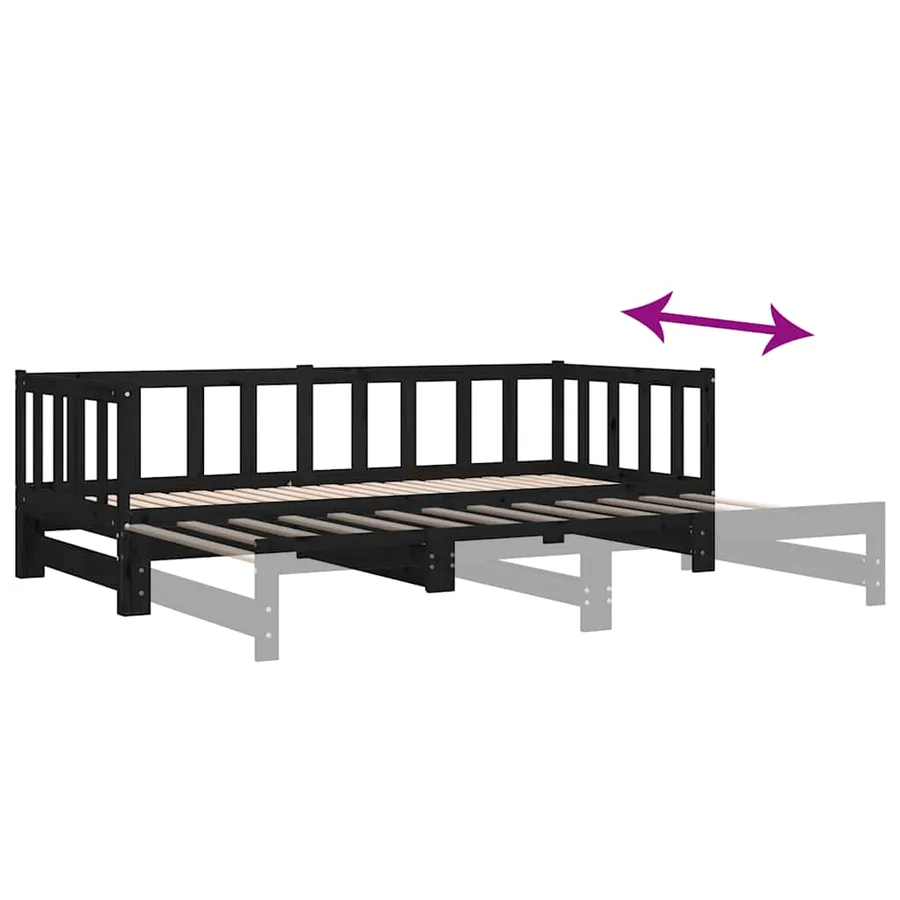 Lit coulissant sans matelas noir 2x(90x190) cm - 9