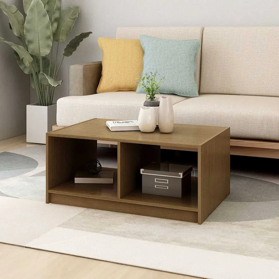 Table basse marron miel 75x50x33,5 cm bois de pin massif - 3
