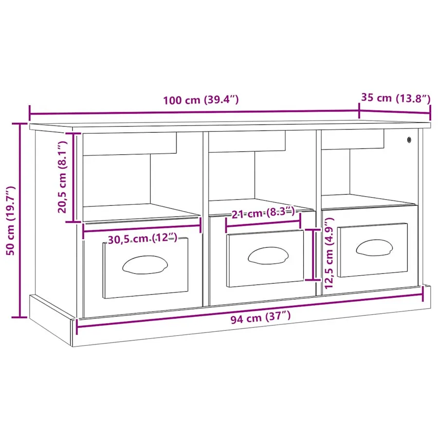Meuble TV chêne sonoma 100x35x50 cm bois d'ingénierie - 10