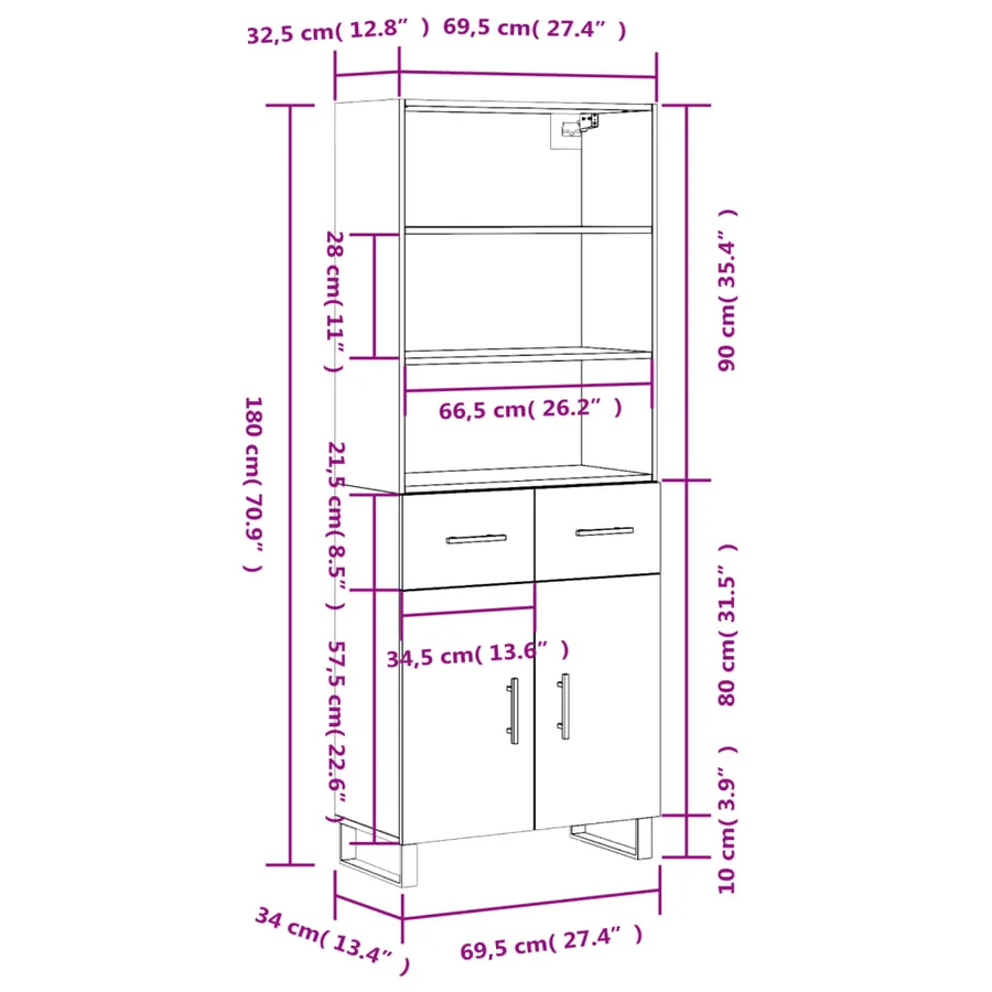 Buffet haut Gris béton 69,5x34x180 cm Bois d'ingénierie - 14
