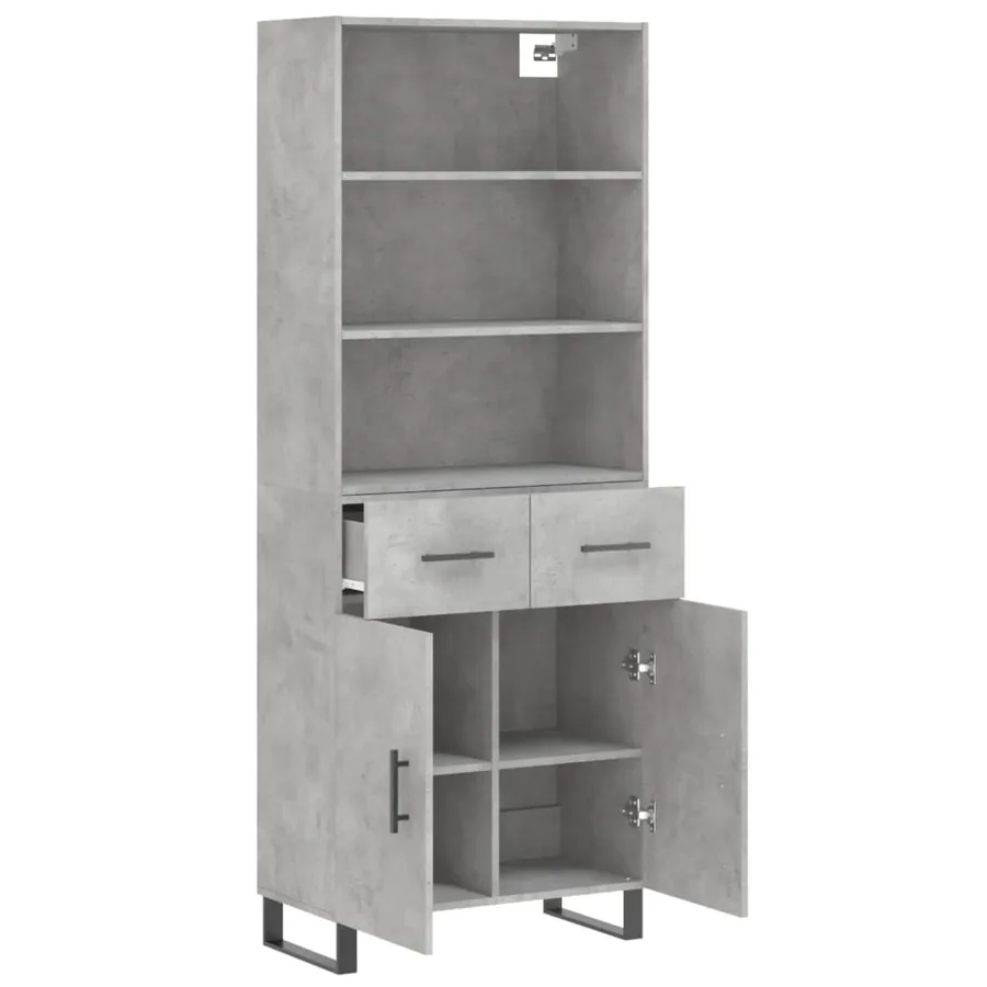 Buffet haut Gris béton 69,5x34x180 cm Bois d'ingénierie - 4