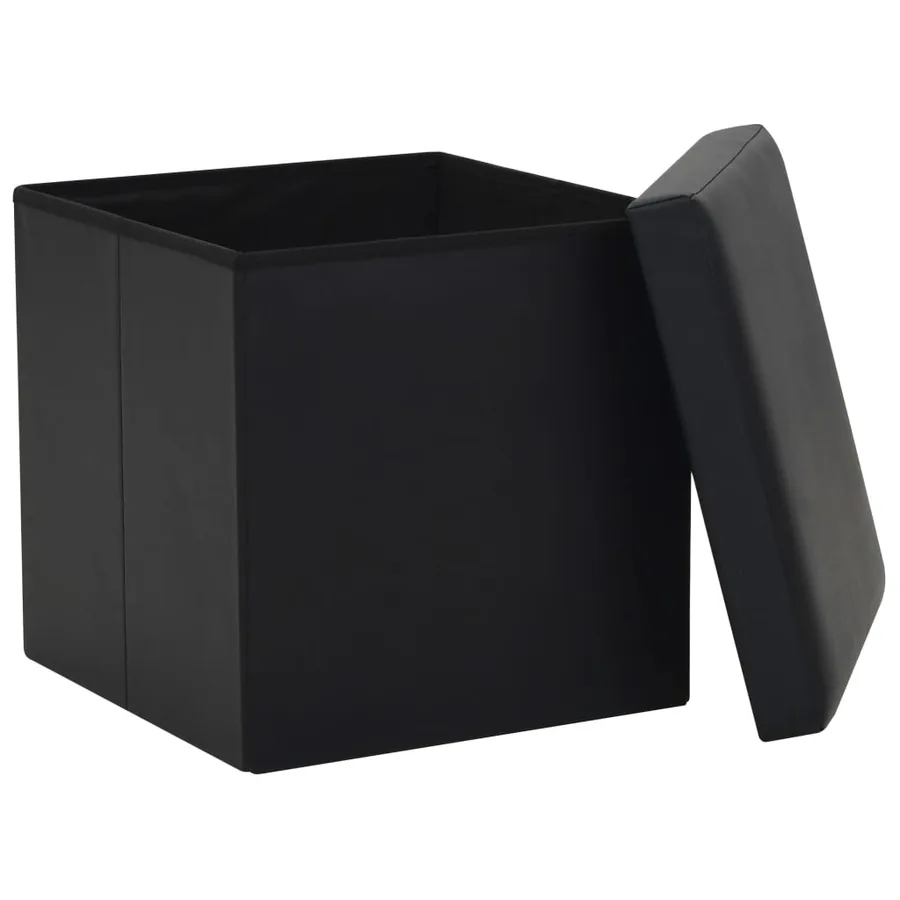 Tabourets de rangement pliables lot de 2 noir similicuir - 4
