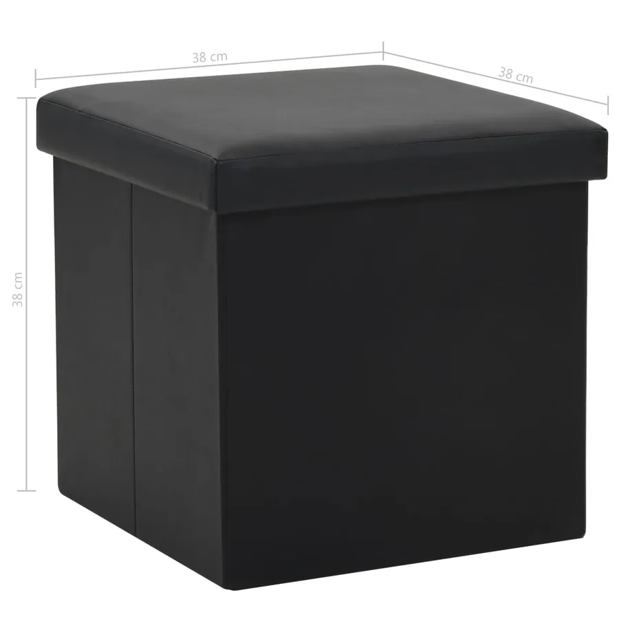 Tabourets de rangement pliables lot de 2 noir similicuir - 9