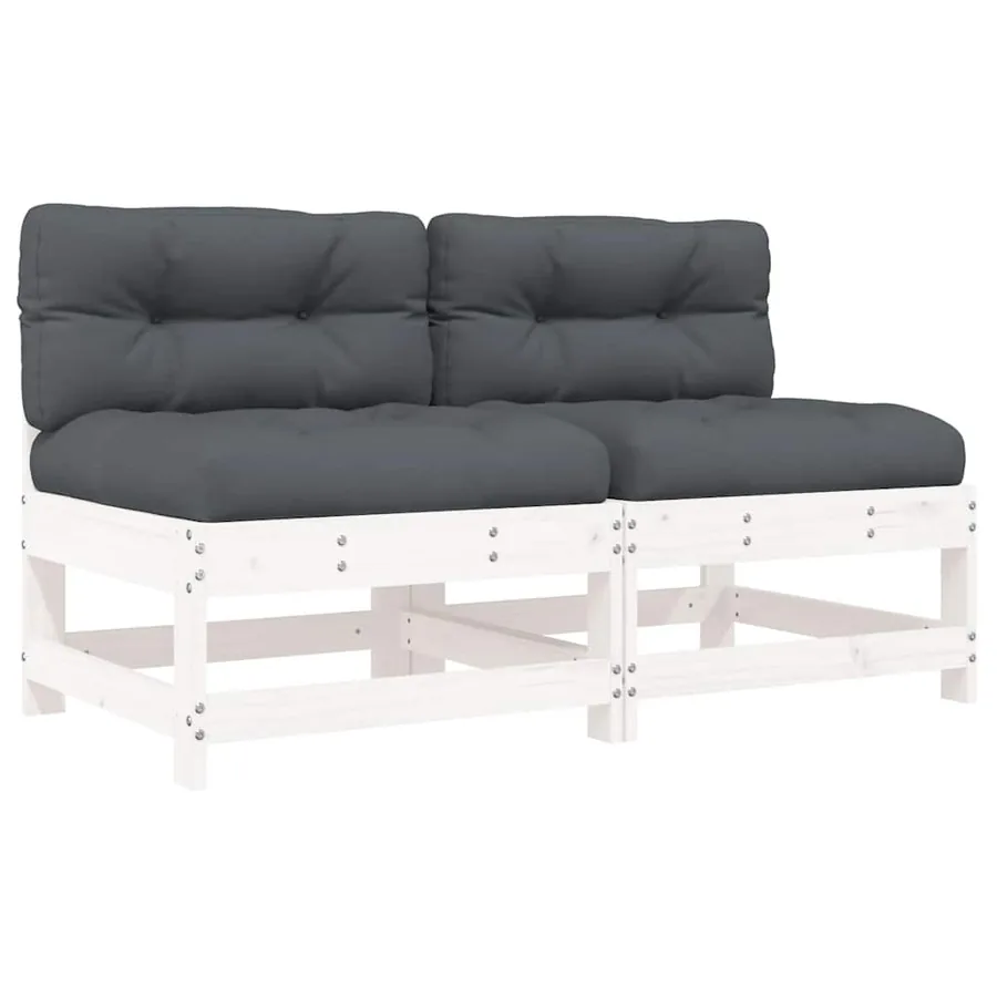 Canapés centraux avec coussins 2 pcs blanc bois de pin massif - 2
