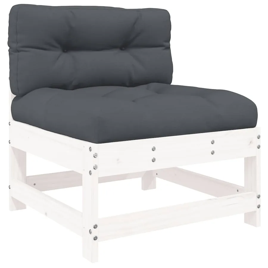 Canapés centraux avec coussins 2 pcs blanc bois de pin massif - 4