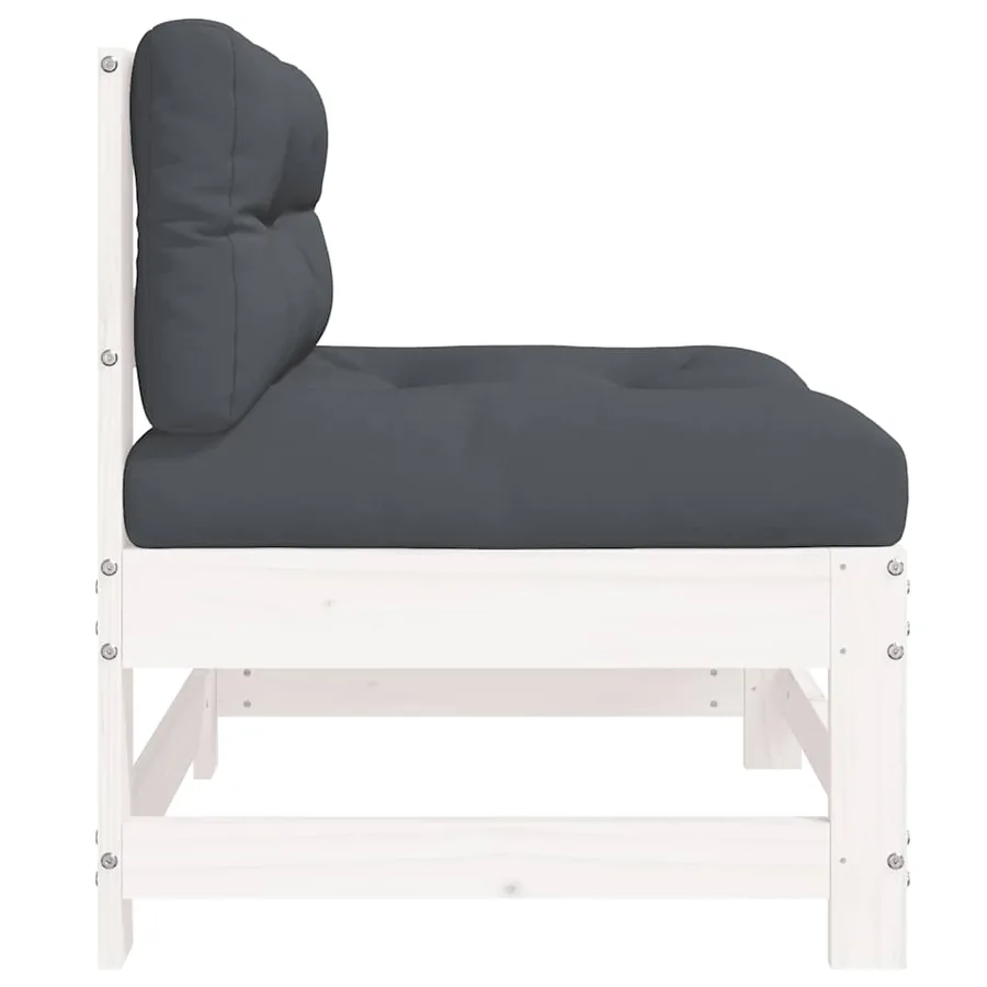 Canapés centraux avec coussins 2 pcs blanc bois de pin massif - 7
