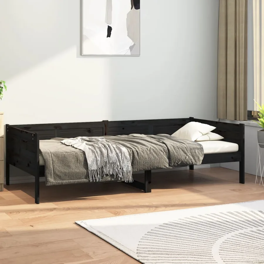 Lit de jour sans matelas noir bois de pin massif 90x190 cm
