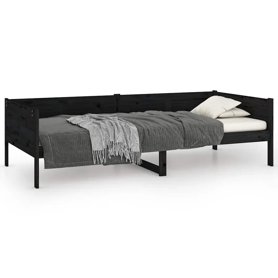 Lit de jour sans matelas noir bois de pin massif 90x190 cm - 2