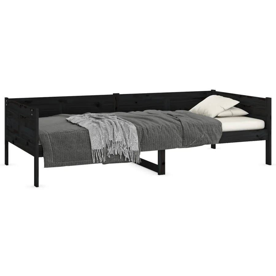 Lit de jour sans matelas noir bois de pin massif 90x190 cm - 3