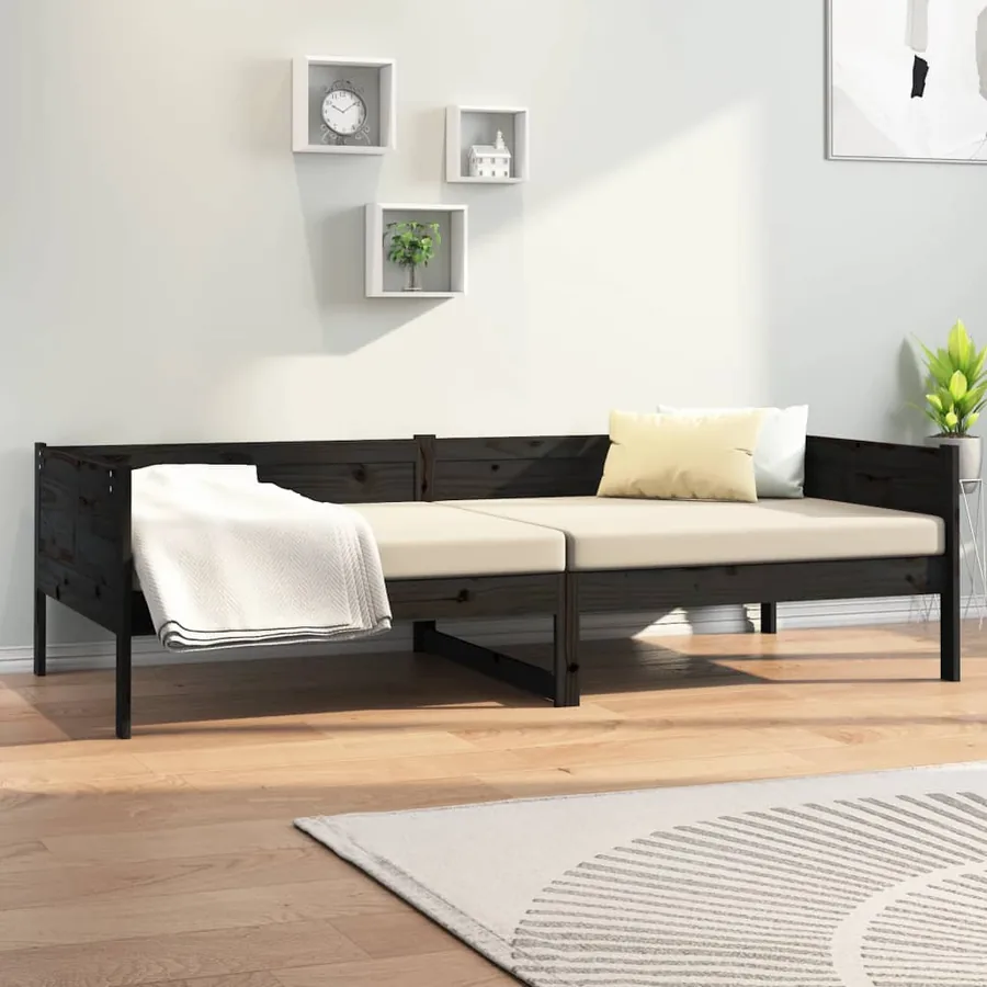Lit de jour sans matelas noir bois de pin massif 90x190 cm - 7