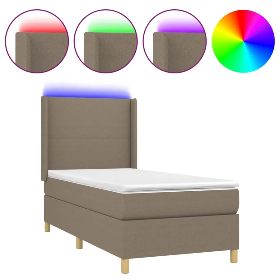 Sommier à lattes de lit matelas et LED Taupe 90x190 cm Tissu - 2