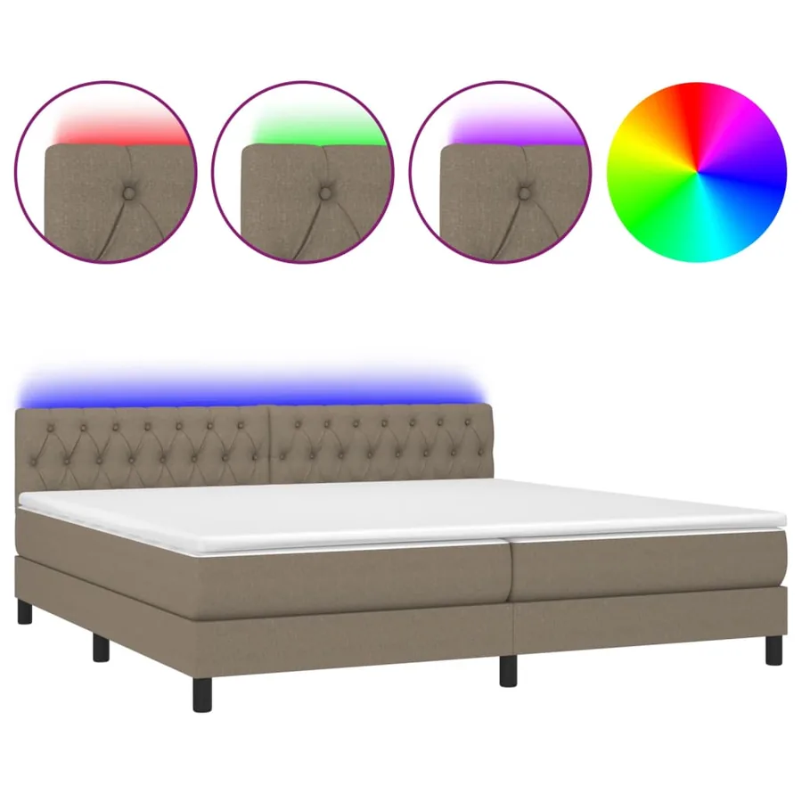 Sommier à lattes de lit et matelas et LED Taupe 200x200cm Tissu - 2