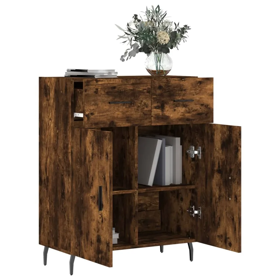 Buffet chêne fumé 69,5x34x90 cm bois d'ingénierie - 4