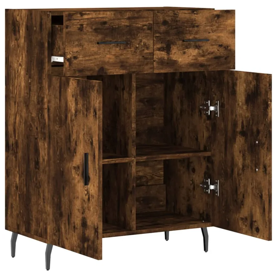 Buffet chêne fumé 69,5x34x90 cm bois d'ingénierie - 5