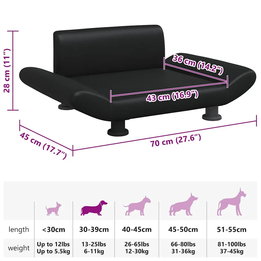 Lit pour chien noir 70x45x28 cm similicuir - 7