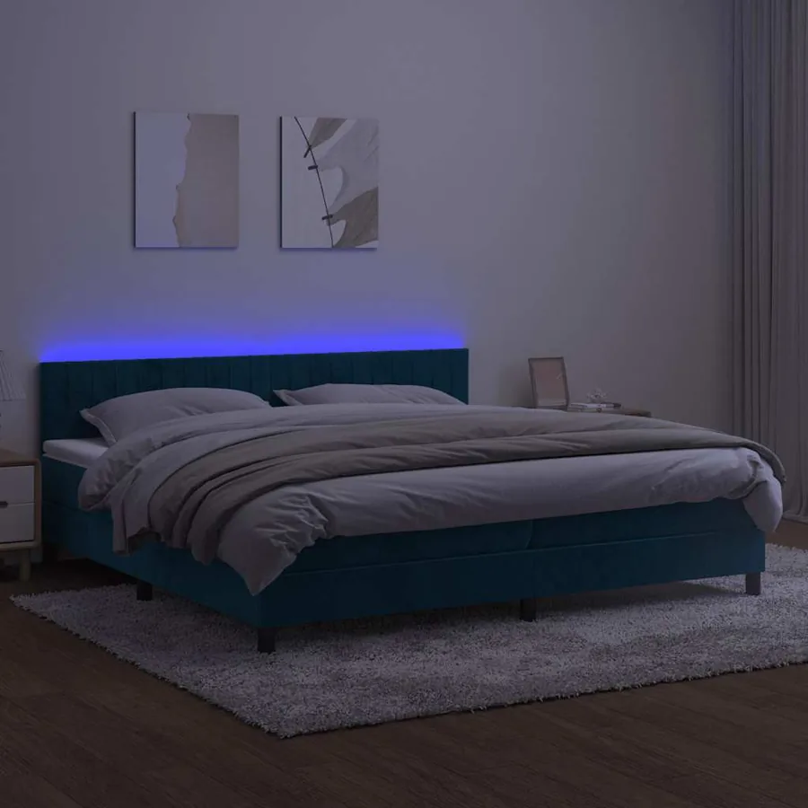 Sommier à lattes de lit avec matelas LED Bleu foncé 200x200 cm - 4