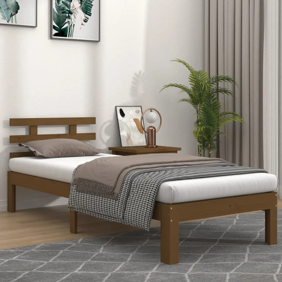 Cadre de lit sans matelas marron miel bois massif 100x200 cm