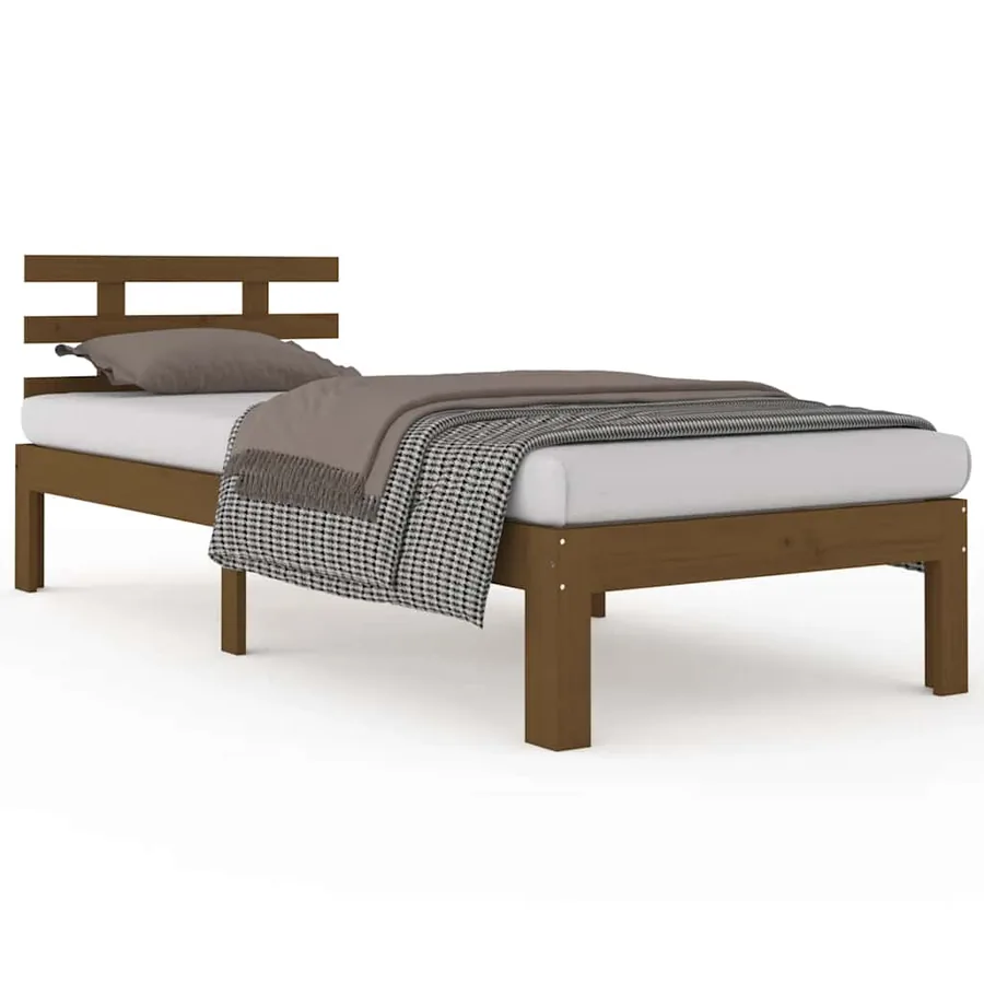 Cadre de lit sans matelas marron miel bois massif 100x200 cm - 2