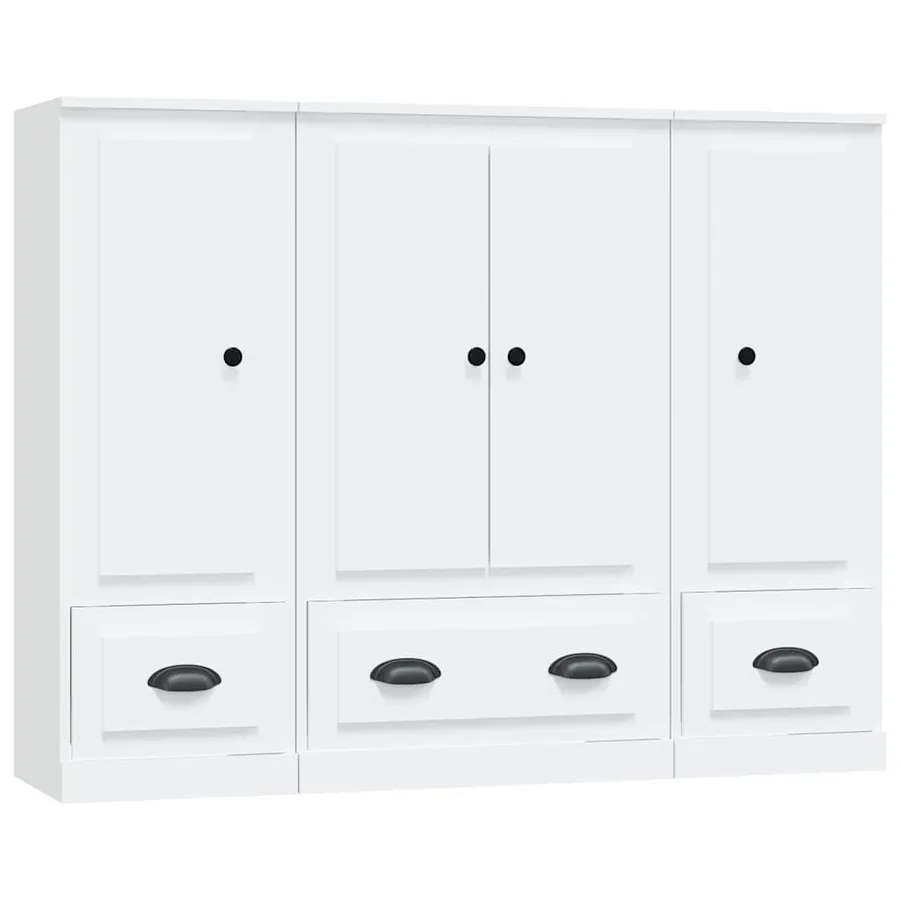 Buffets 3 pcs blanc bois d'ingénierie - 2