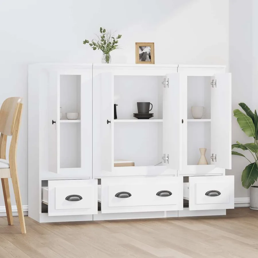 Buffets 3 pcs blanc bois d'ingénierie - 3
