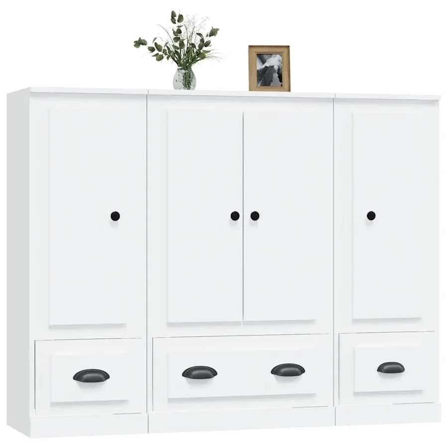 Buffets 3 pcs blanc bois d'ingénierie - 4