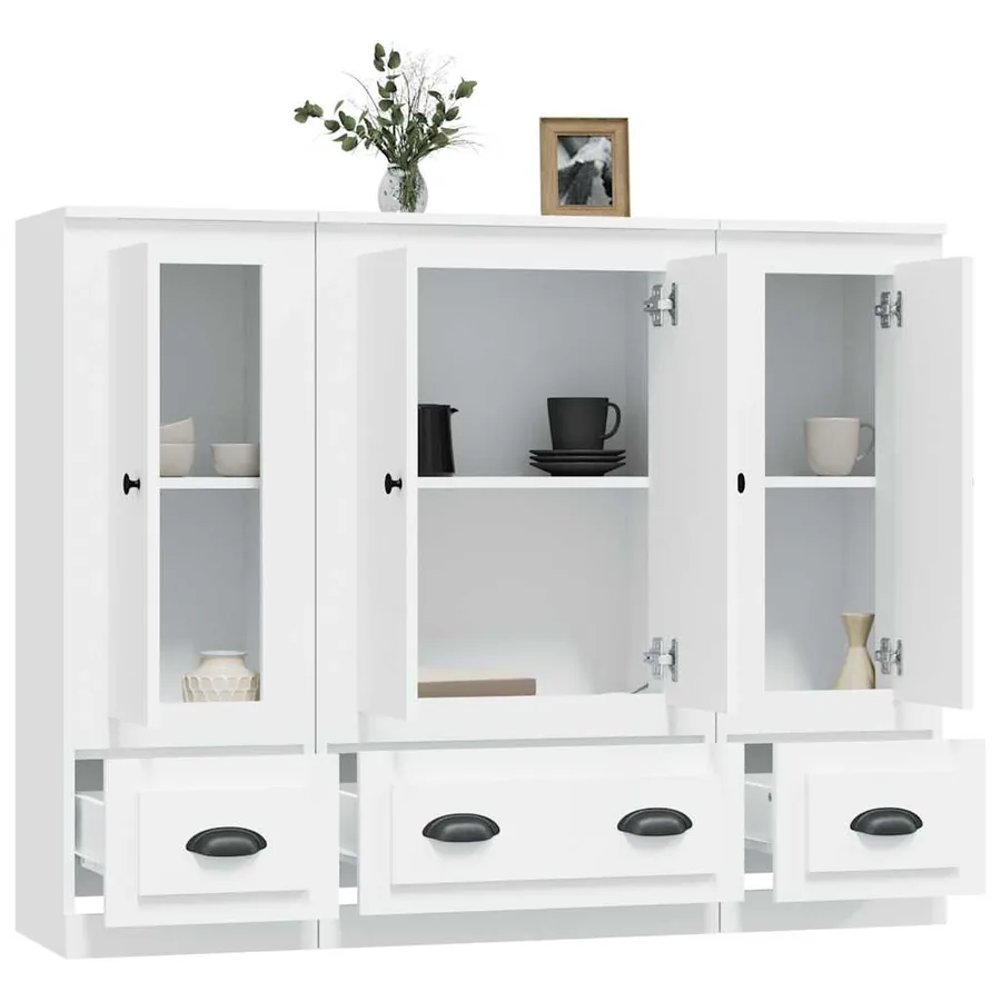 Buffets 3 pcs blanc bois d'ingénierie - 5