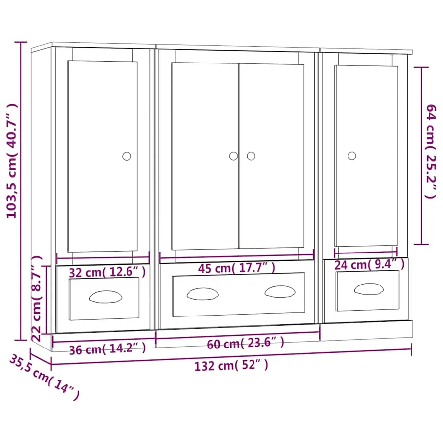 Buffets 3 pcs blanc bois d'ingénierie - 8