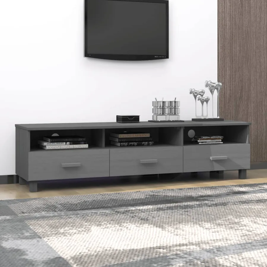 Meuble TV HAMAR Gris foncé 158x40x40 cm Bois massif de pin - 7