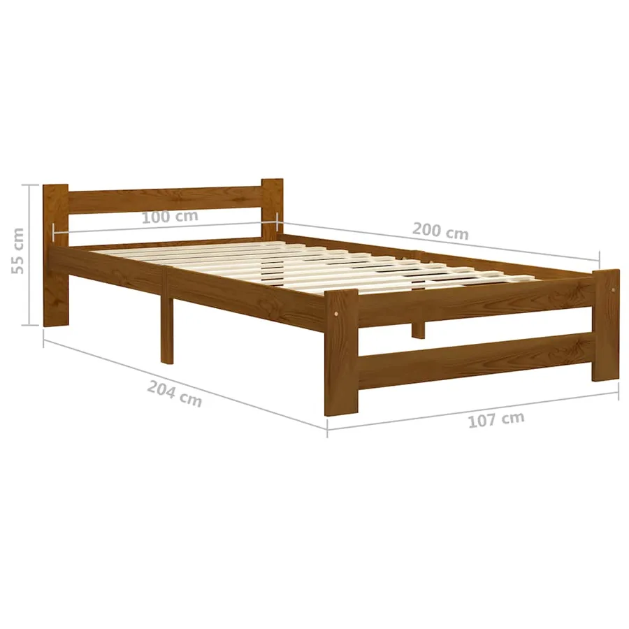 Cadre de lit sans matelas marron miel pin massif 100x200 cm - 6
