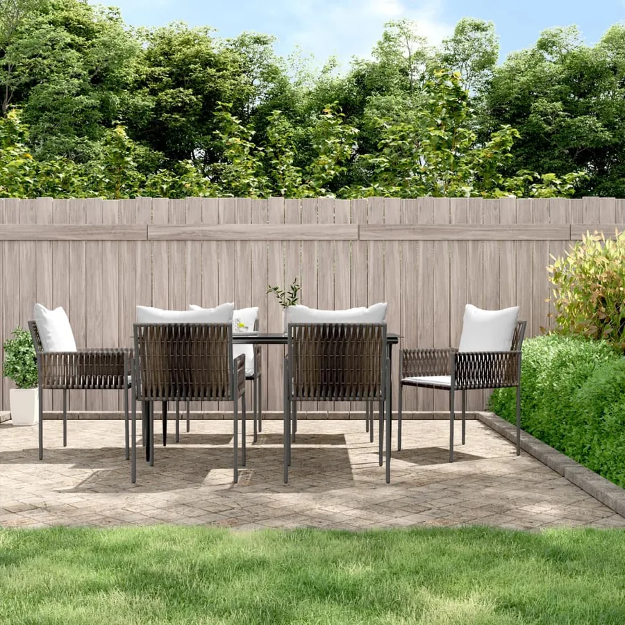 Ensemble à manger de jardin 7 pcs coussins résine tressée acier